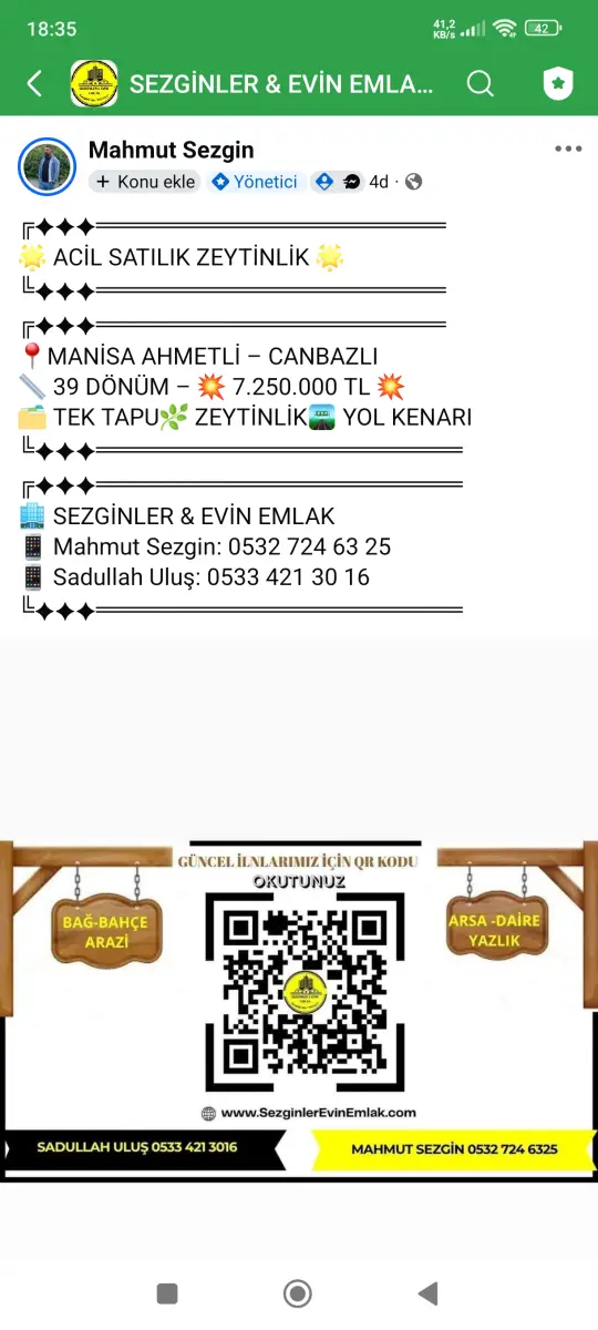 🌟 ACİL SATILIK ZEYTİNLİK 🌟 📍MANİSA AHMETLİ – CANBAZLI 📏 39 DÖNÜM – 💥 7.250.000 TL 💥 🗂️ - Fotoğraf 8